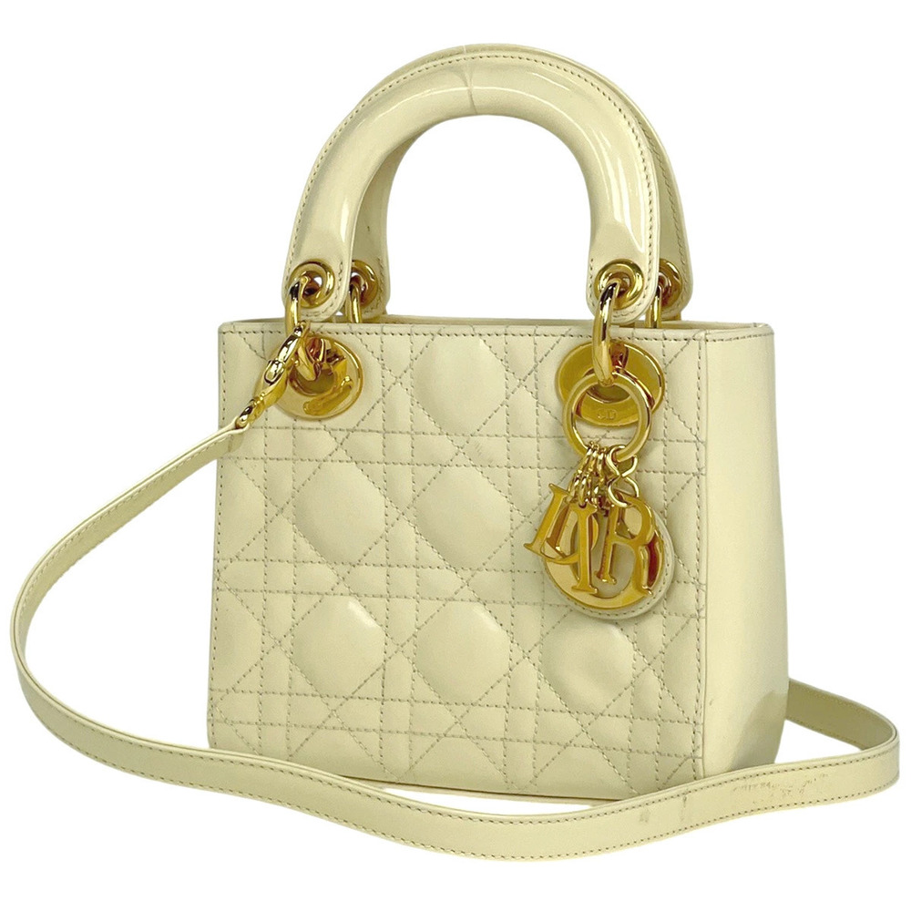 Christian Dior Lady Cannage Handbag Leather Cream